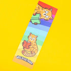 Colourful bookmark with a panda reading a book design on a yellow background