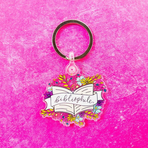 Floral Bibliophile Acrylic Keyring
