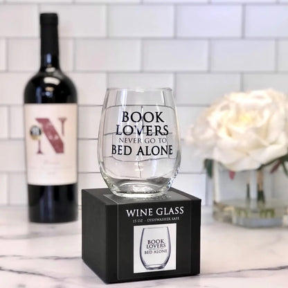 Book Lovers Never Go to Bed Alone Stemless Wine Glass from Fly Paper Products