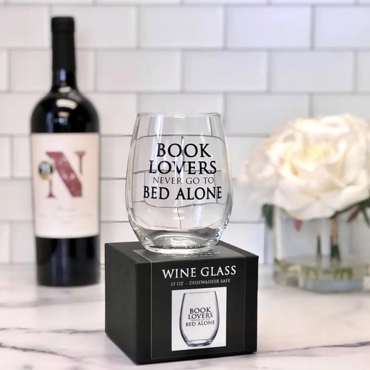 Book Lovers Never Go to Bed Alone Stemless Wine Glass from Fly Paper Products