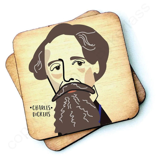 Charles Dickens Rustic Wooden Coaster