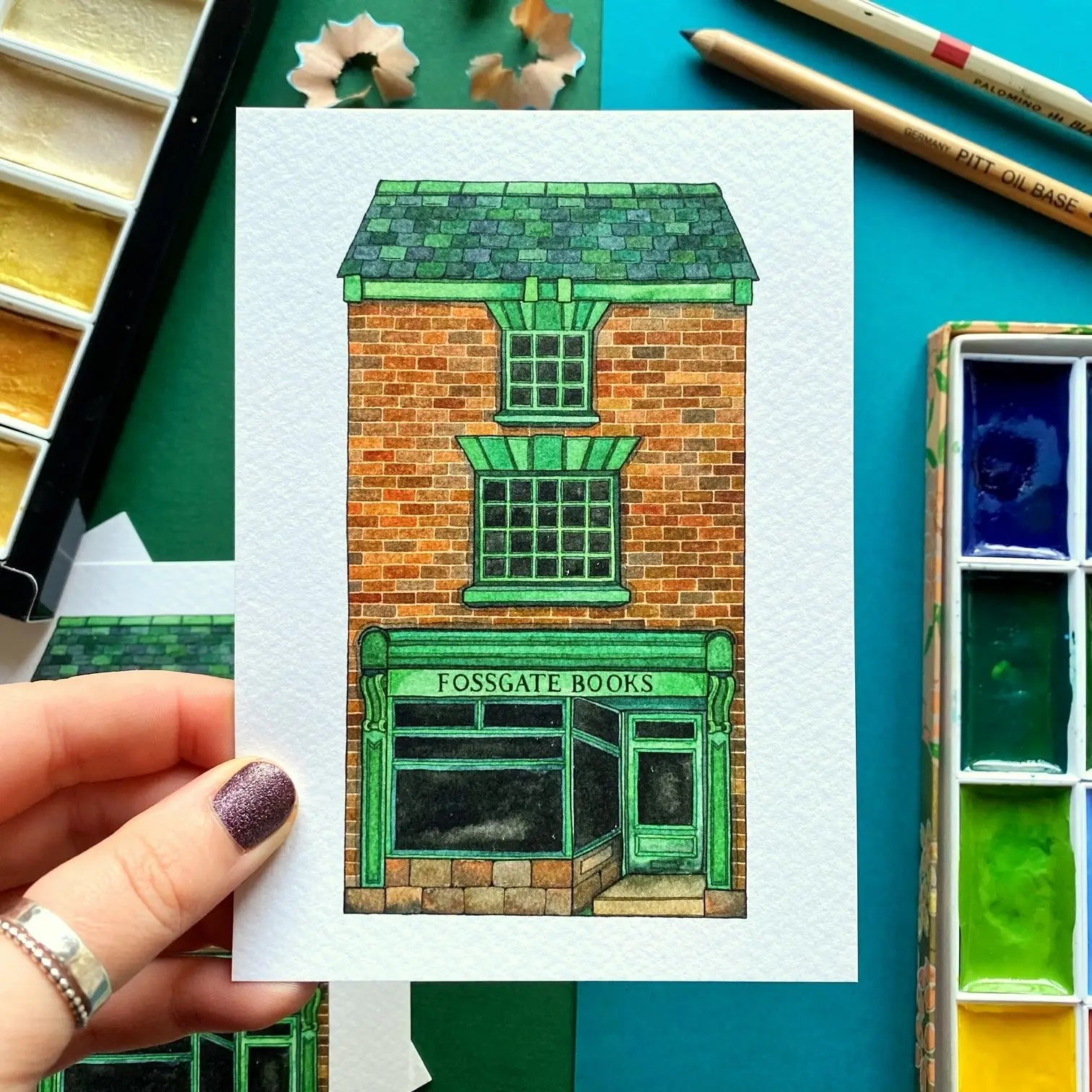 Fossgate Bookshop Watercolour Postcard