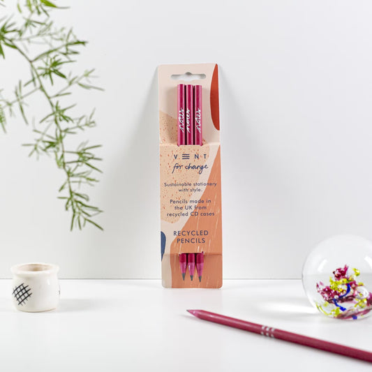 Pack of 3 Recycled Pencils - Notes Coral Pink